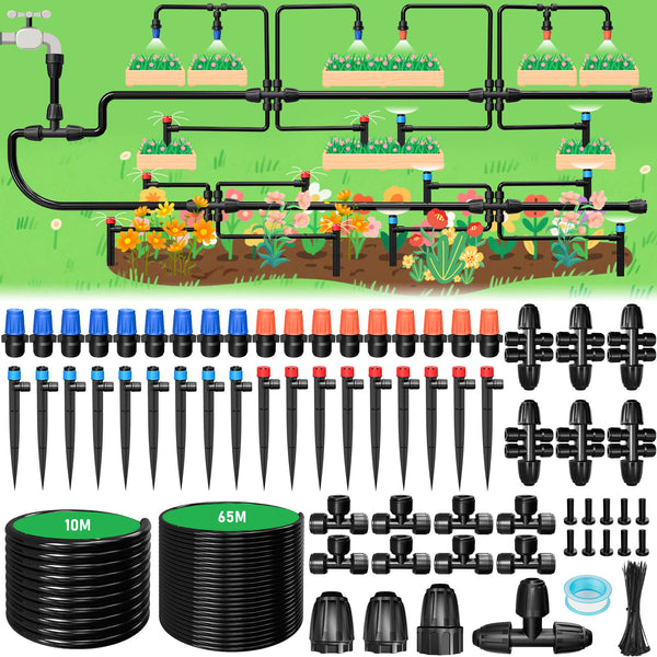 246FT Drip Irrigation System with 1/2" Main Tube & 1/4" Branch Tubing