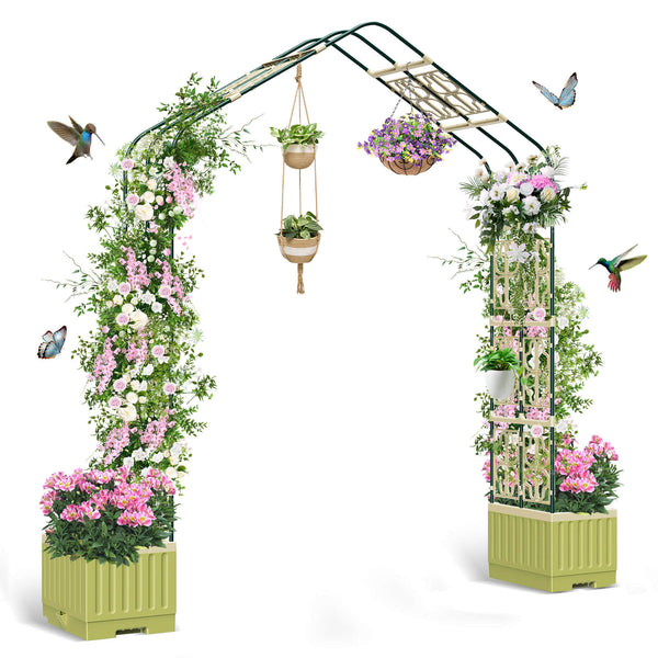 82.7x72.5" 2 Raised Garden Planters Arch Trellis Outdoor