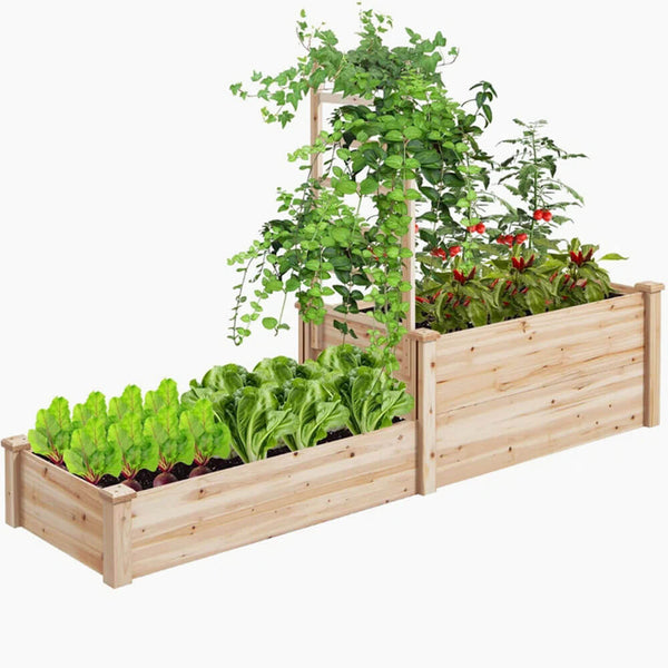 Wooden Raised Garden Bed with Trellis and 2 Planter Boxes