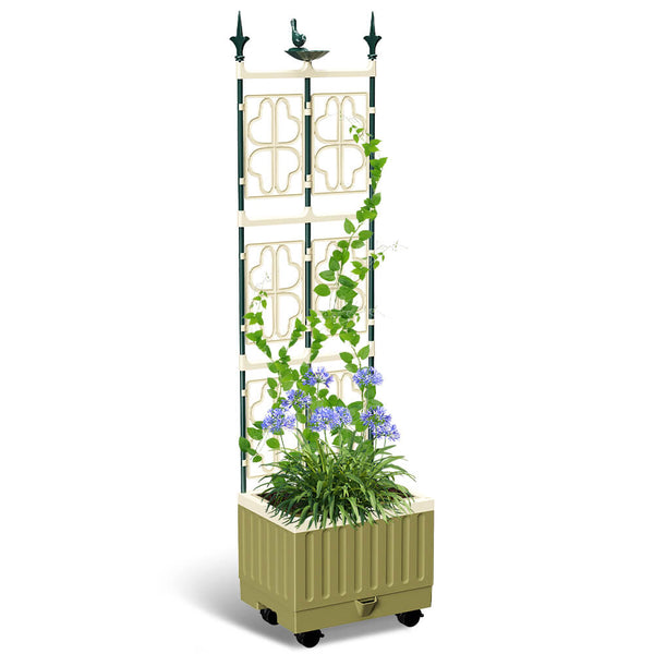 62" Self Watering Raised Garden Beds with Trellis-Green
